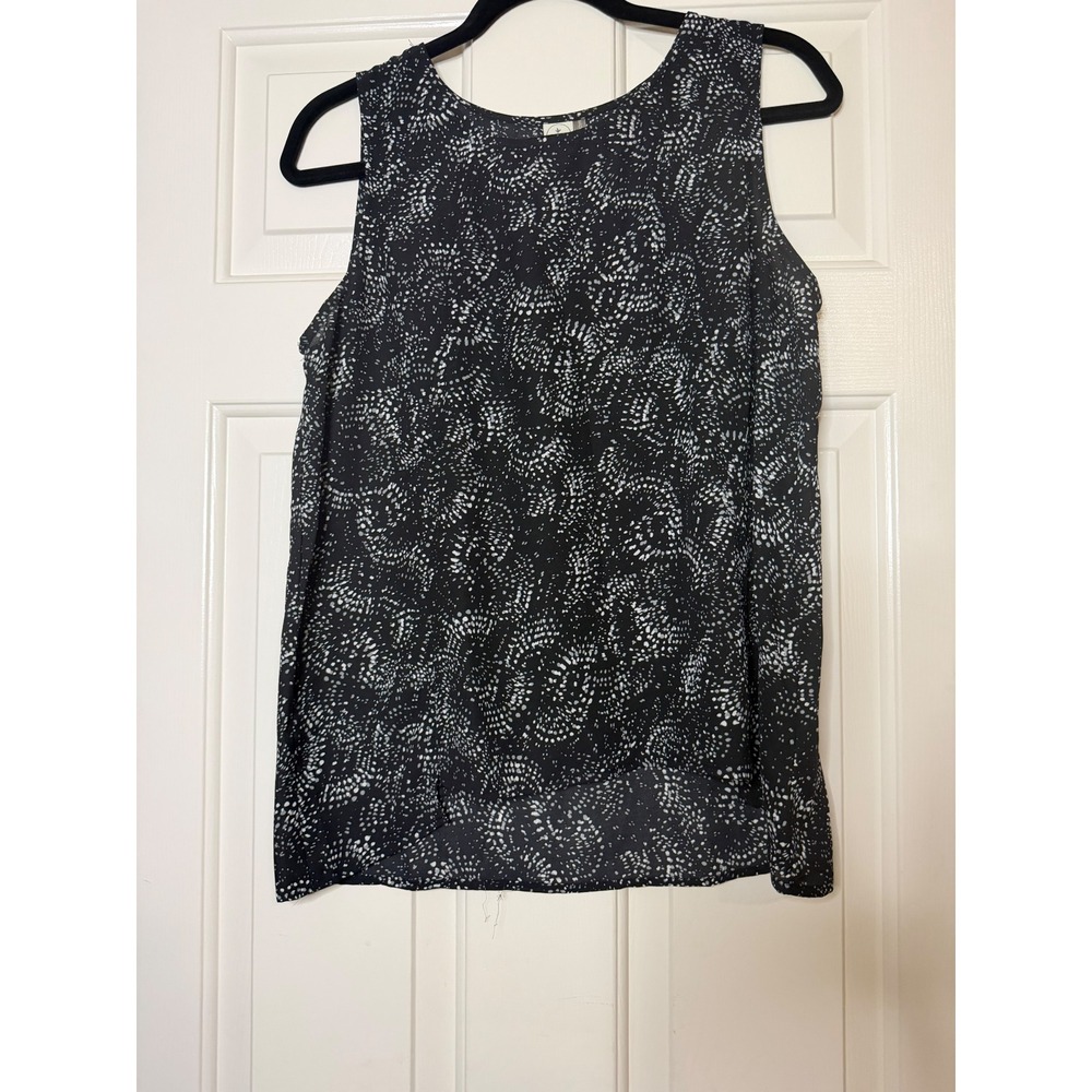 Paper Crane Womens Sleeveless Blouse Black White Abstract Swirl Print Large